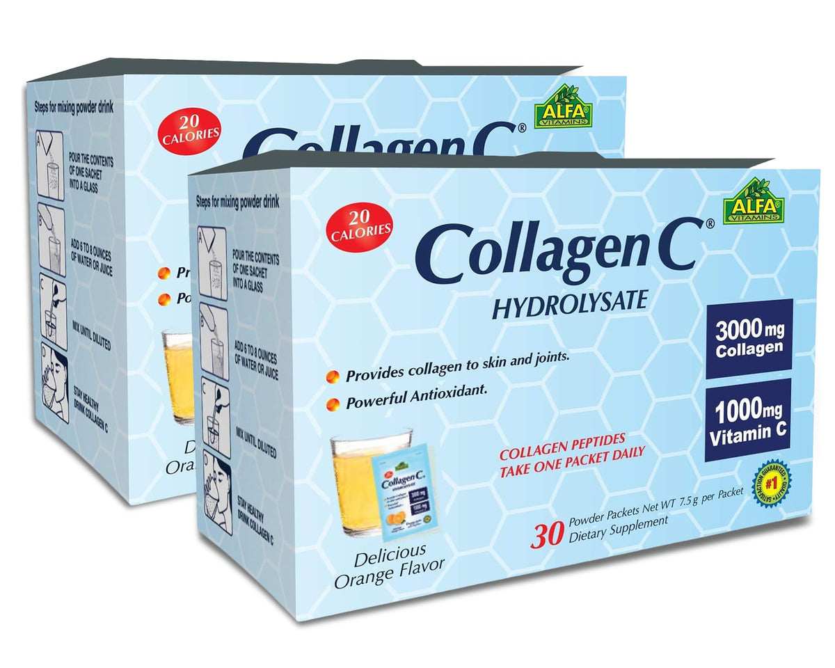 ALFA VITAMINS Collagène C Peptides, boîte de sachets pratique pour la routine beauté.