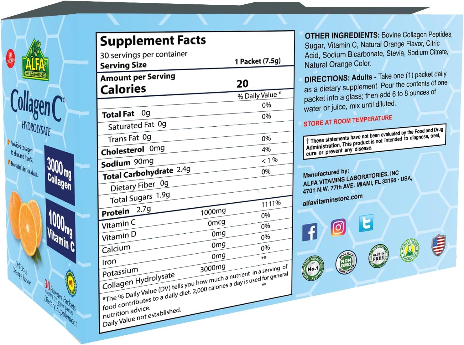 Sachet ALFA VITAMINS Collagene C Peptides mélangé dans l’eau.
