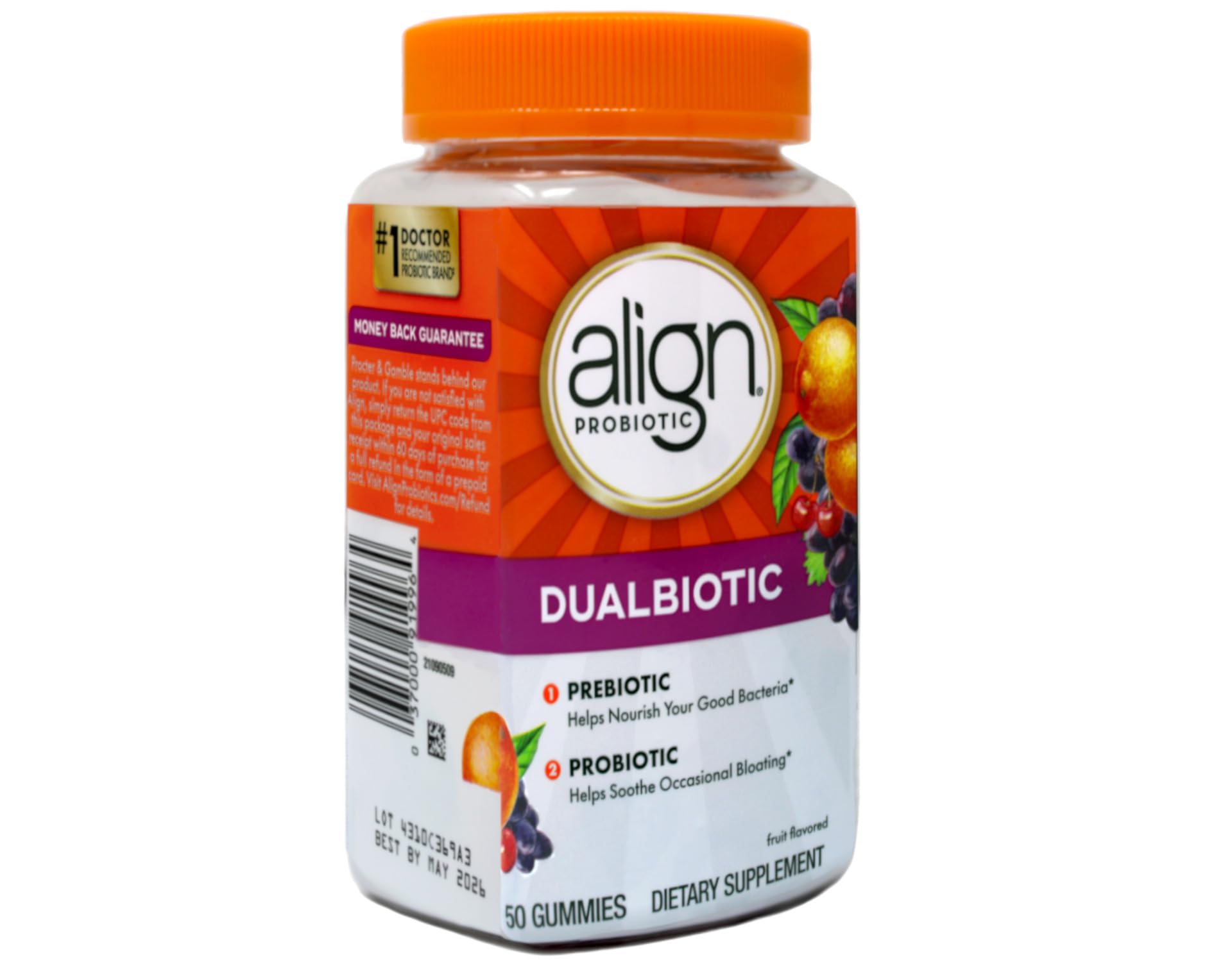 Gommes Align Digestive Health fruitées visibles et colorées.