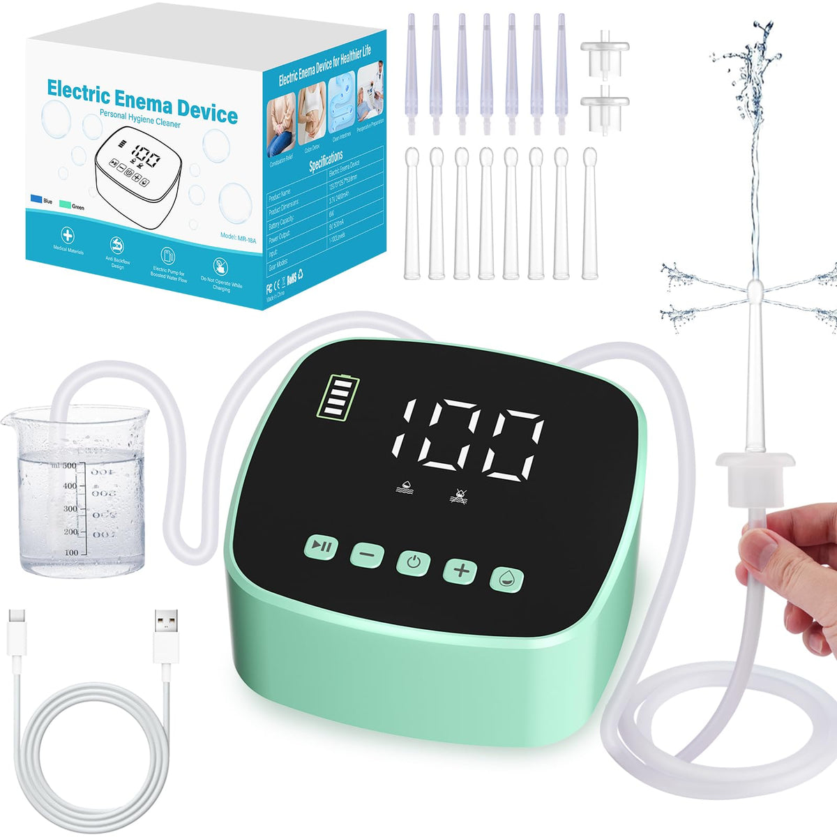 Kit Alitake Enema électrique avec écran LCD pour contrôle précis du flux.