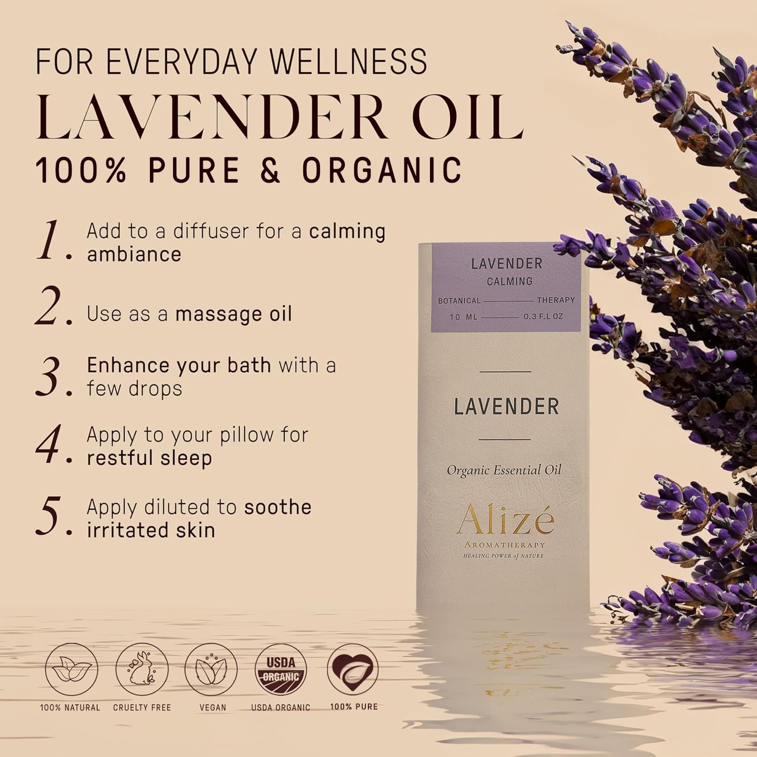 Alizé Aromatherapy flacon verre ambre lavande, protection UV et diffusion précise.
