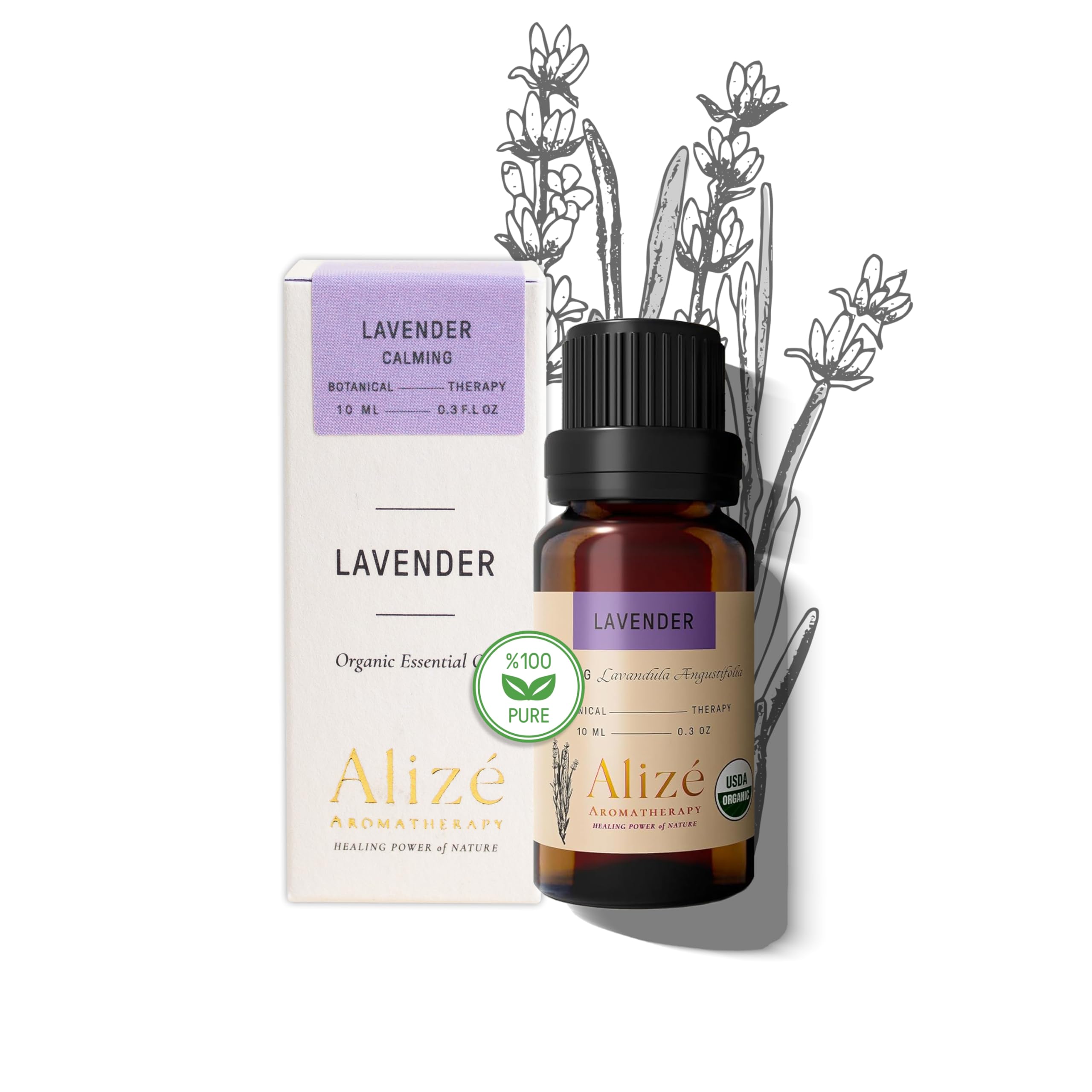 Alizé Aromatherapy huile lavande pure, flacon 10 ml, idéale pour diffusion douce.
