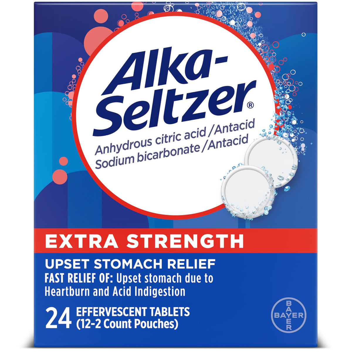 Alka-Seltzer à forte dose — bouteille prête à l'emploi pour un soulagement rapide.