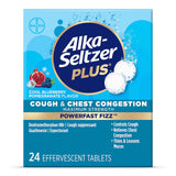 Boîte Alka-Seltzer Plus PowerFast Fizz 24 tablettes, dissolution rapide dans l'eau.