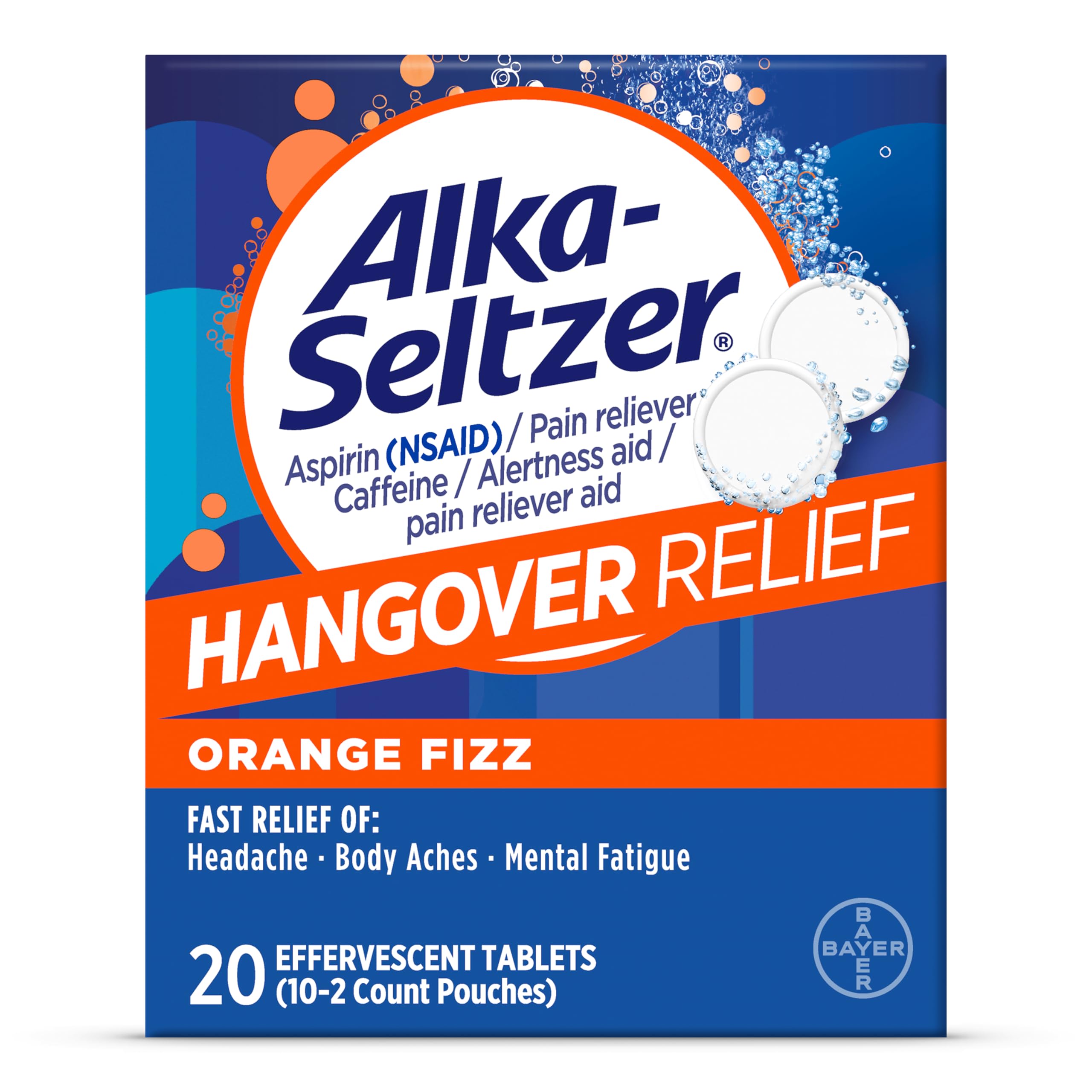 Bouteille Alka-Seltzer Hangover Relief avec comprimés pour soulagement rapide