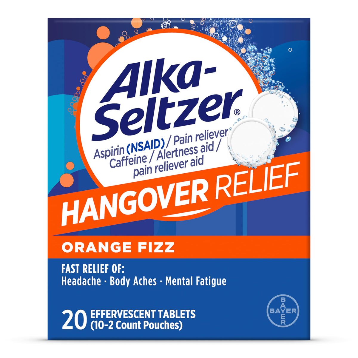Bouteille Alka-Seltzer Hangover Relief avec comprimés pour soulagement rapide