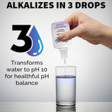 Verre d'eau alcalinisée grâce aux gouttes Alkalife.