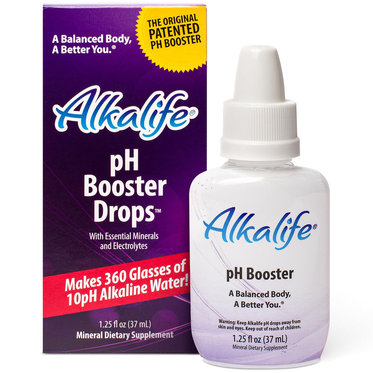 Gouttes Alkalife pH dans un verre, eau alcalinisée et hydratante.