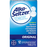 Alka-Seltzer Original — comprimés effervescents avec aspirine, boîte de 12, dissolution rapide.