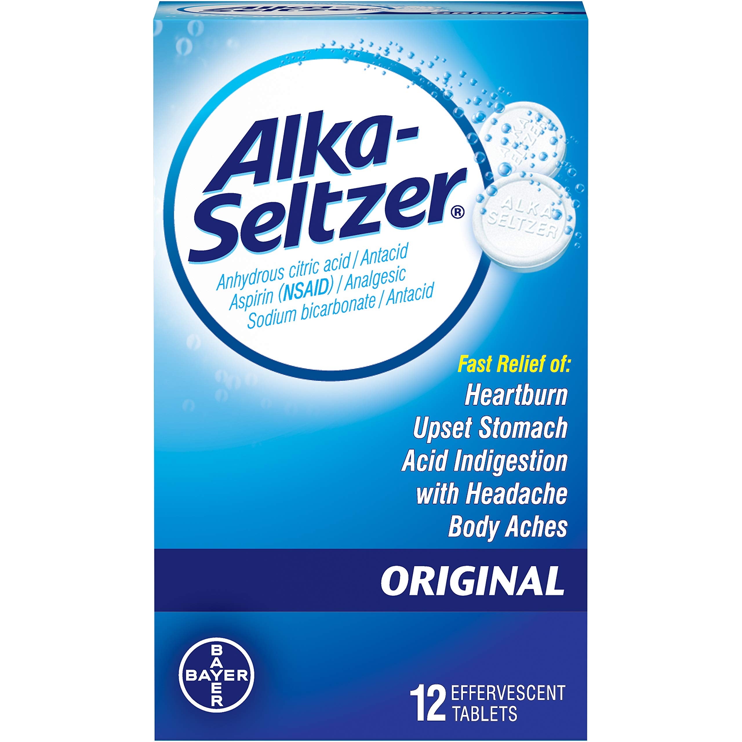 Alka-Seltzer Original — comprimés effervescents, pack de 3, pratique à emporter.