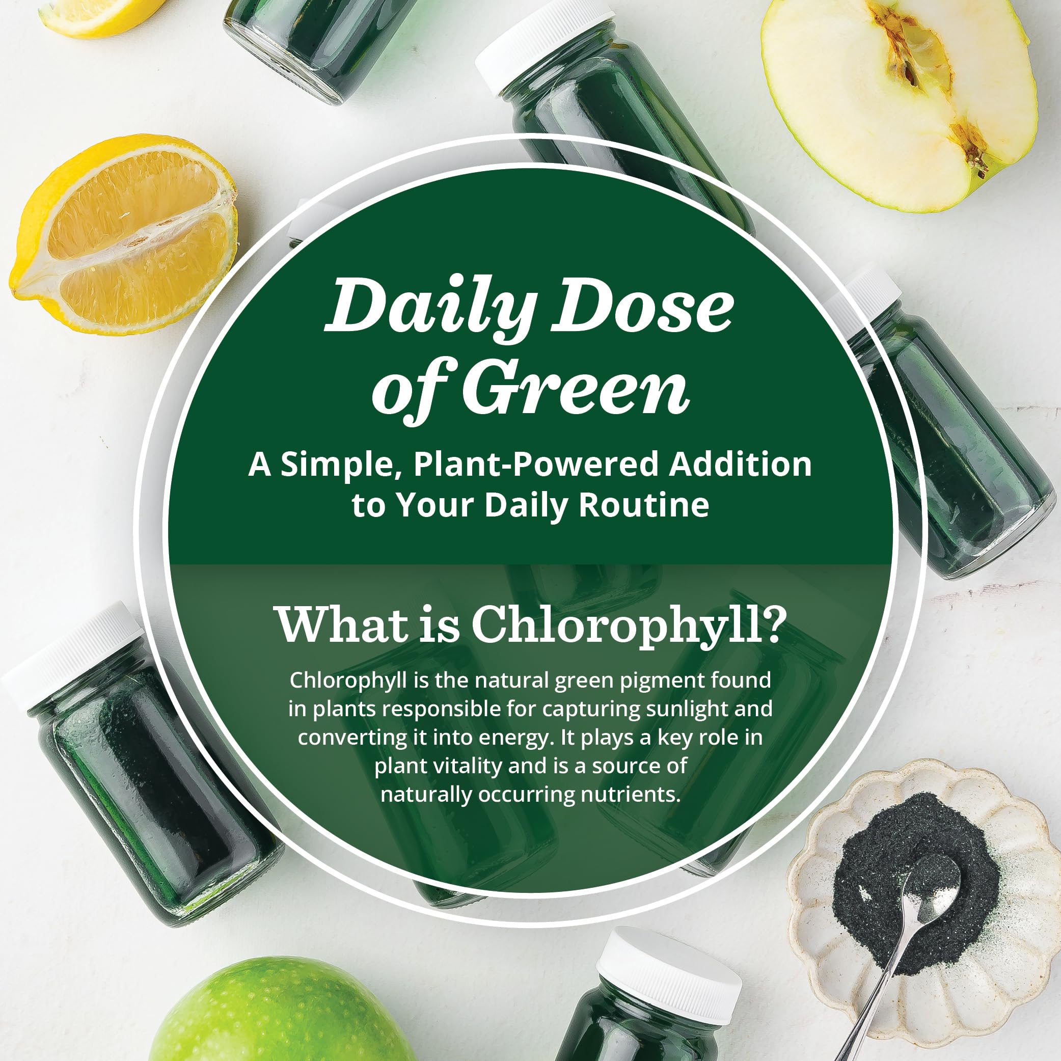 All About Juicing liquide shot chlorophylle, s'incorpore facilement dans smoothies.