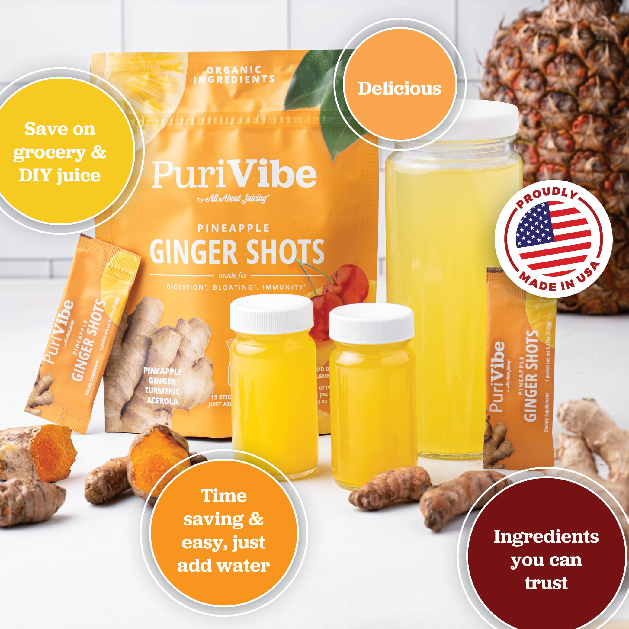 All About Juicing Ginger Shot verre-prêt-à-servir: préparation rapide et sans effort.