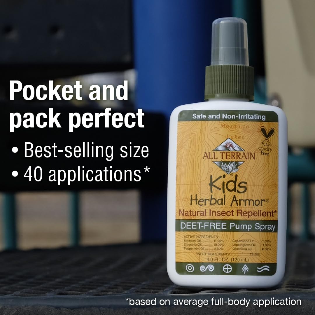 All Terrain Kids Herbal Armor: ingrédients naturels, formulation sans DEET, respectueuse de l'environnement.
