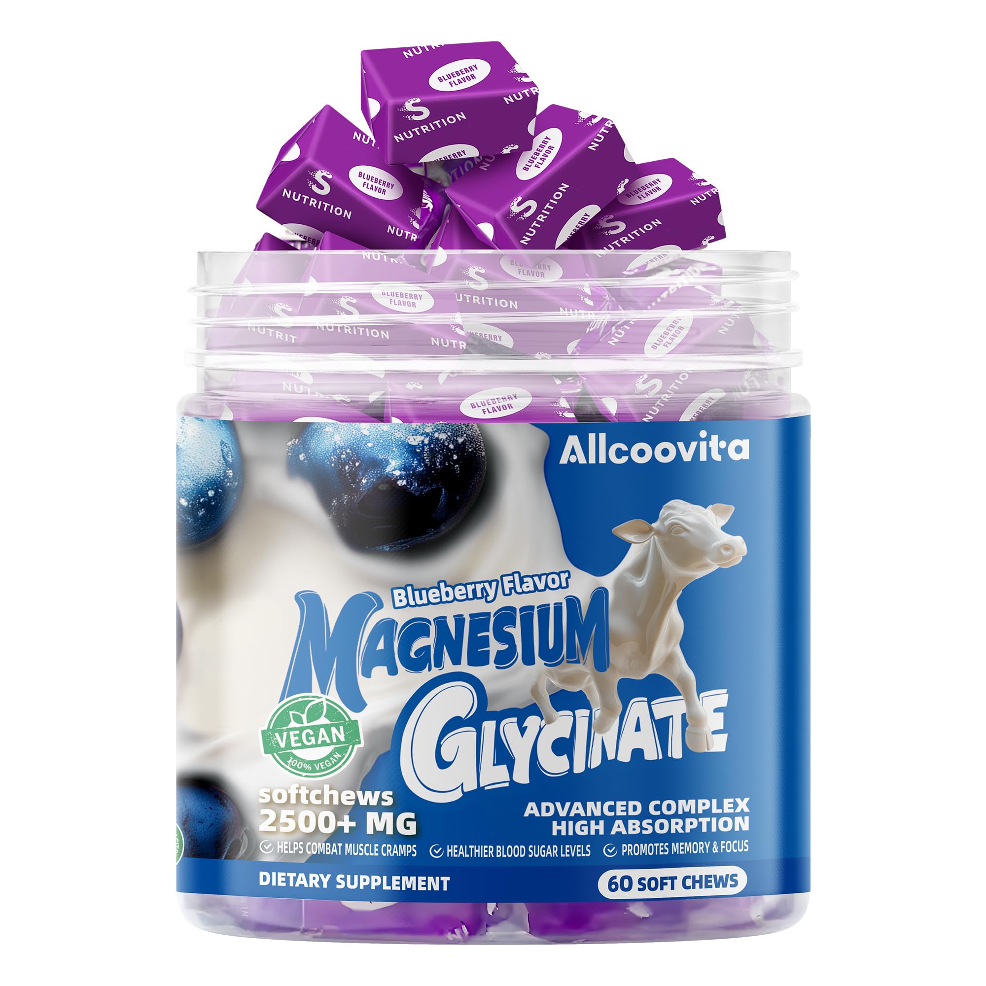 Allcoovita magnésium glycinate avec CoQ10 soutien digestif potentiel.