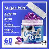 Étiquette sans gluten Allcoovita Colostrum Gommes, ingrédients de confiance.