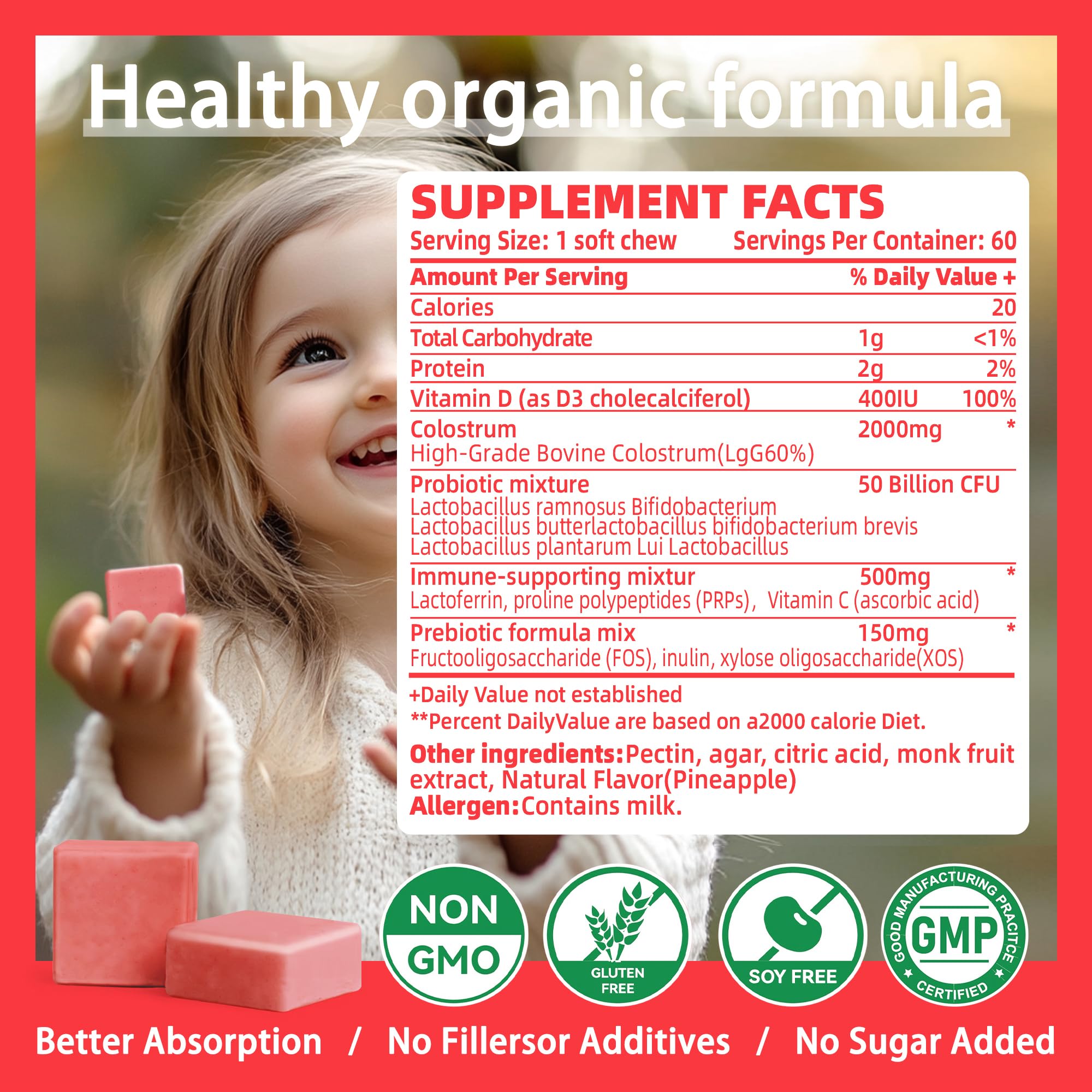 Allcoovita gommes Colostrum, texture gomme douce, pratique en déplacement.