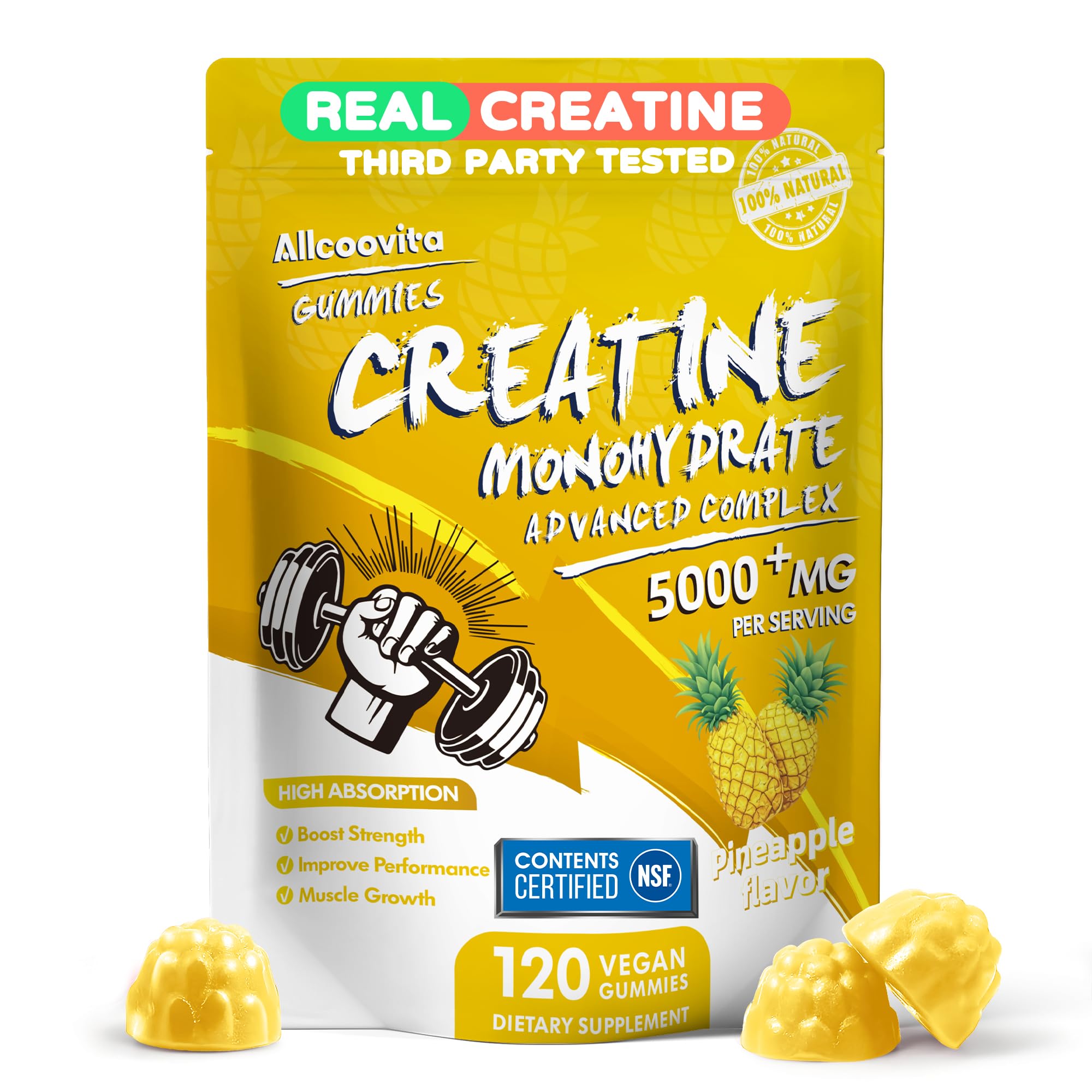 Allcoovita Gomme Créatine – emballage bouteille, pratique à emporter avant l'entraînement