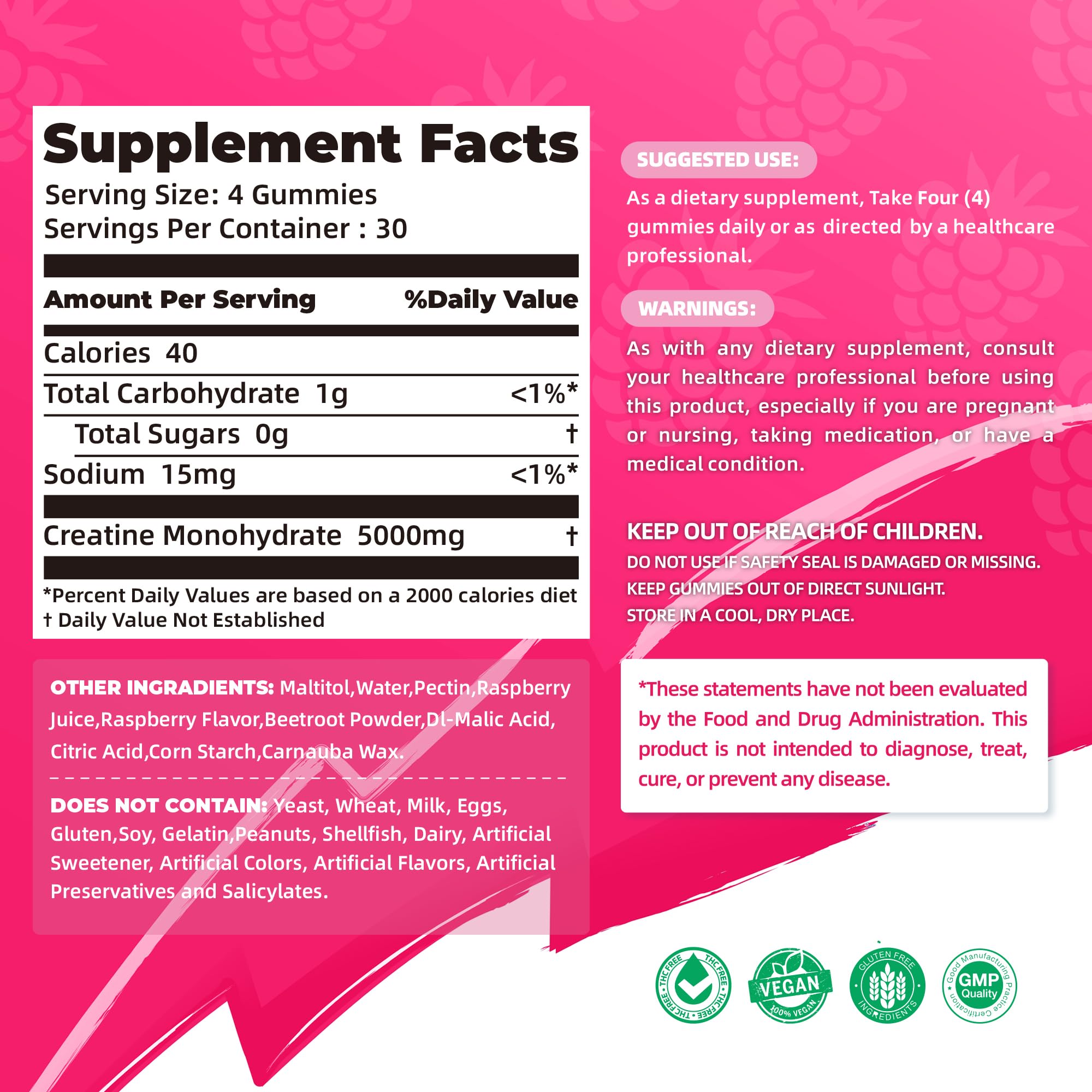 Allcoovita Gomme Creatine framboise: gros plan sur la texture moelleuse.