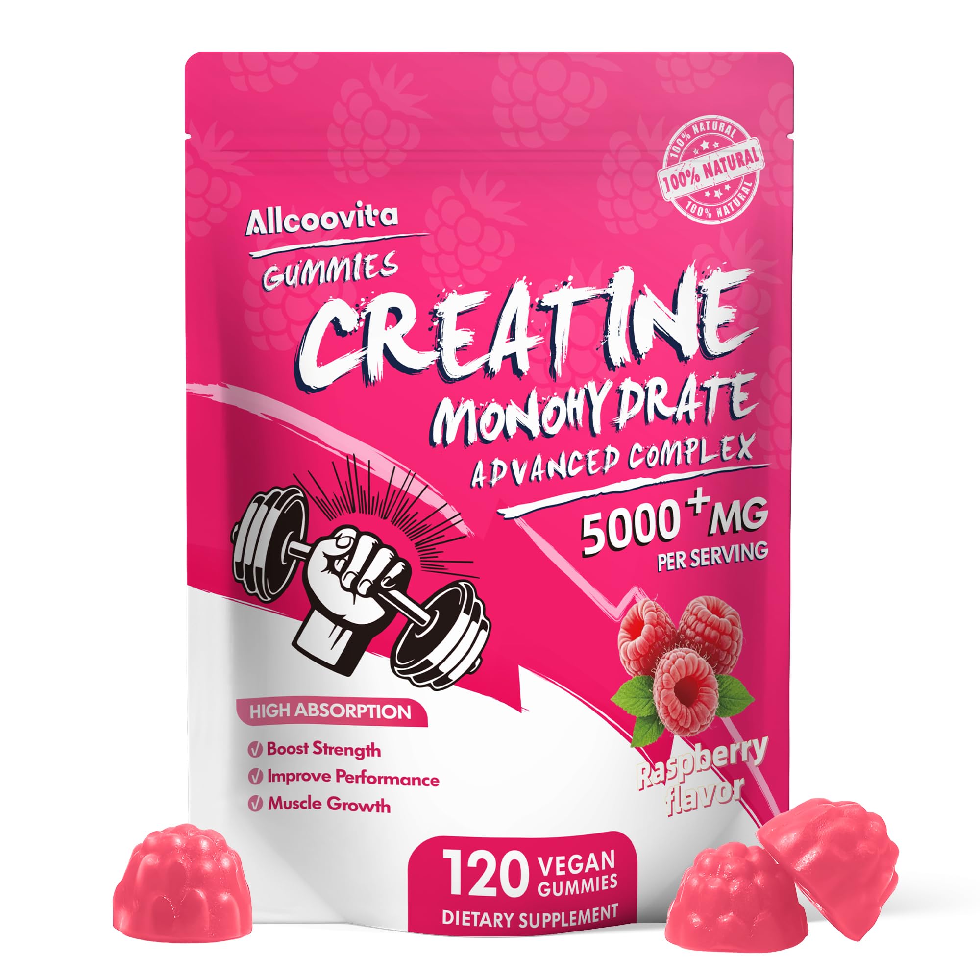 Allcoovita Gomme Creatine framboise: pré-entraînement pratique et fluide.