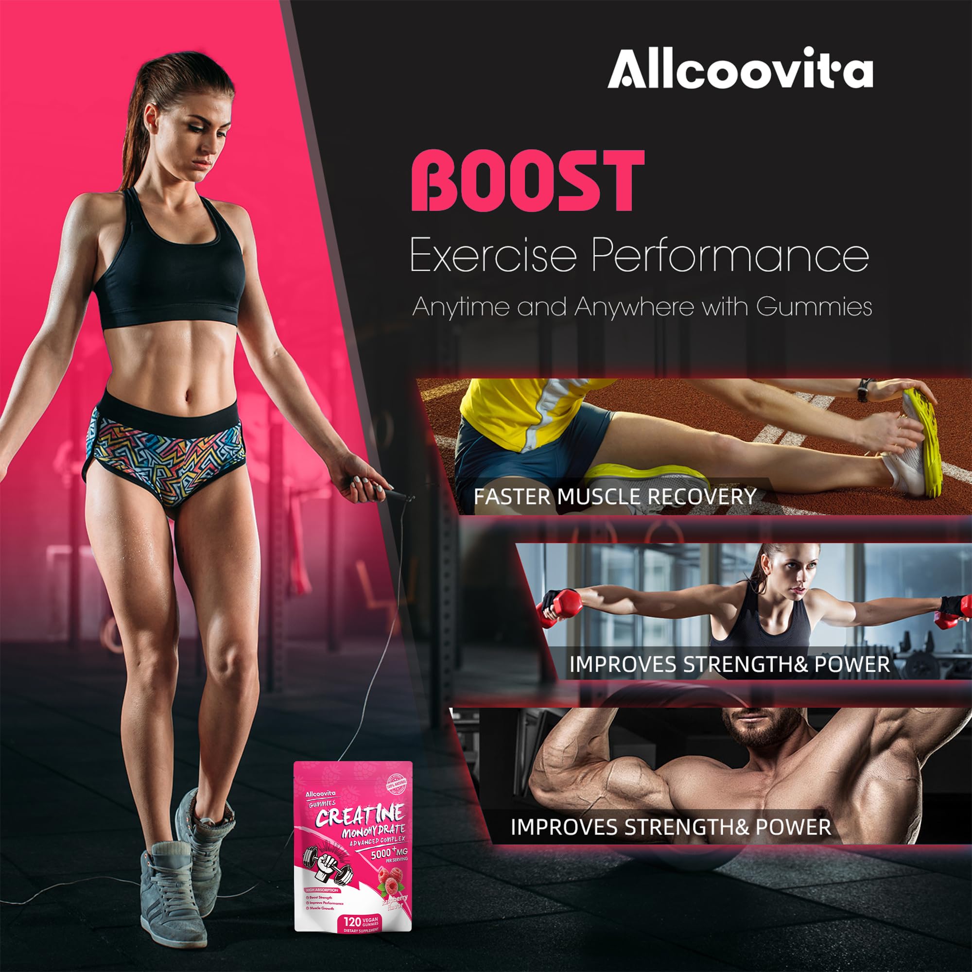 Allcoovita Gomme Creatine framboise: option végan adaptée à divers régimes.