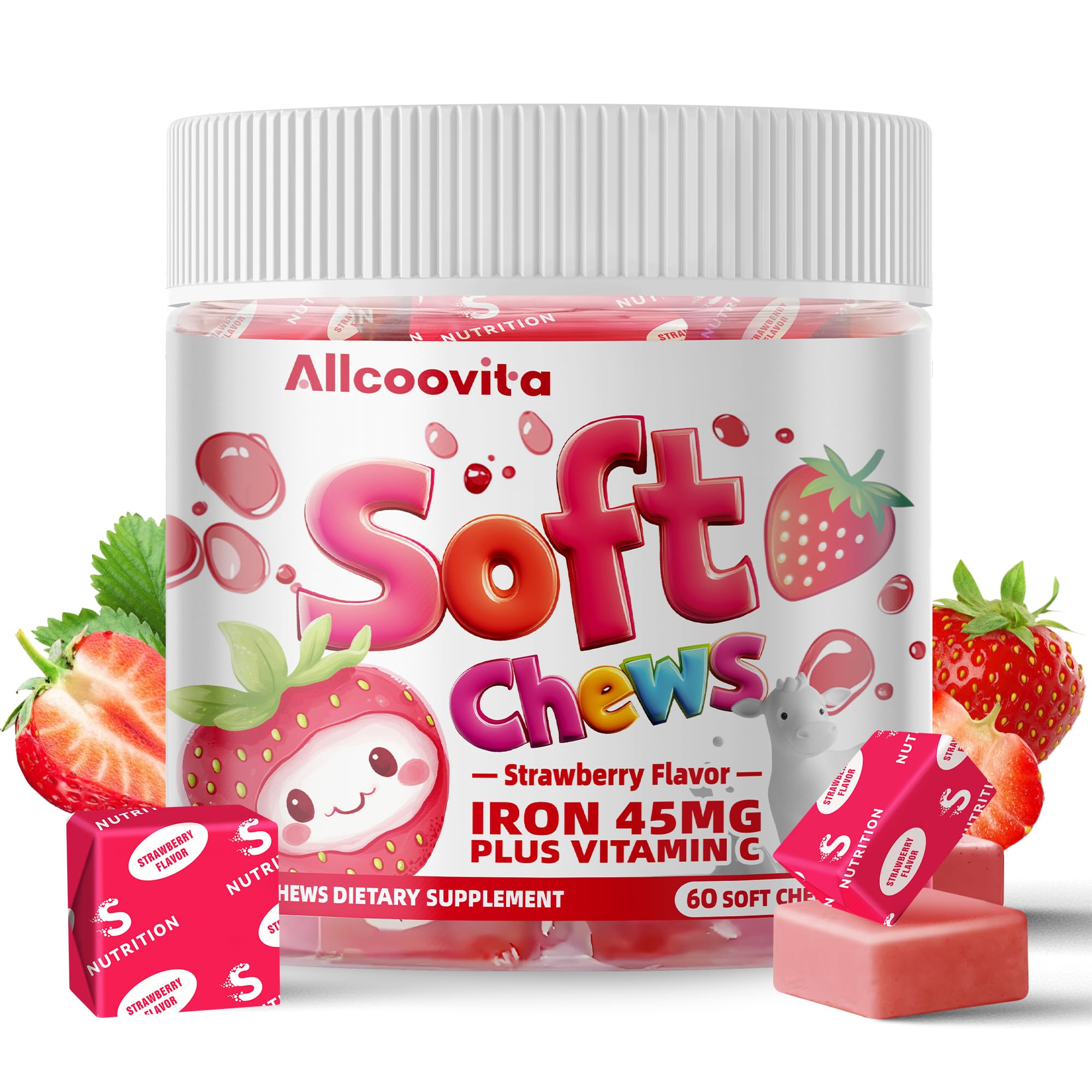 Allcoovita Fer gommes fraise – bouteille visible, soutien à l'énergie et au bien-être quotidien.