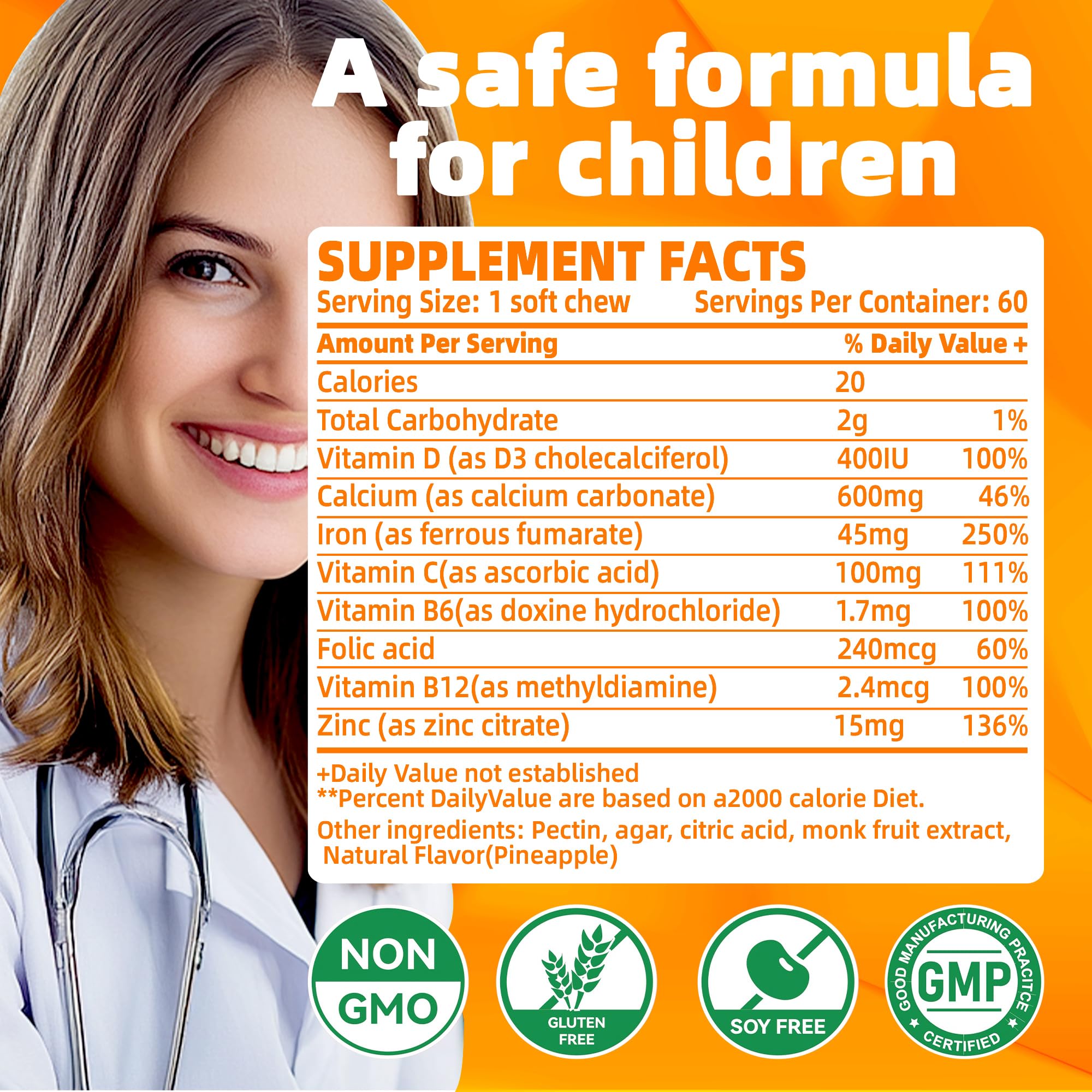 Allcoovita gommes au fer orange, emballage mettant en avant la vitamine C