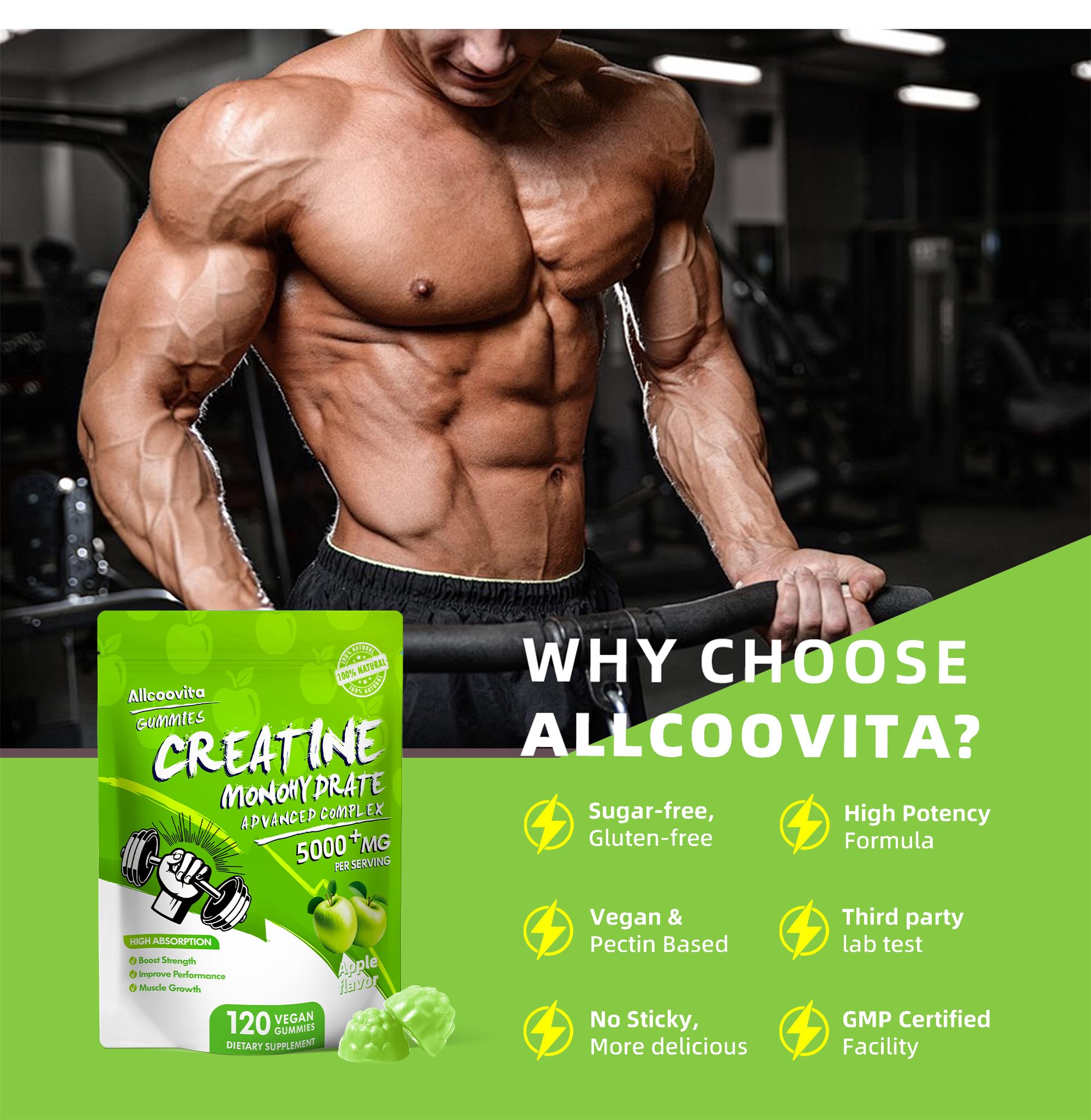 Allcoovita Gomme Créatine – moulage à basse température préserve la créatine