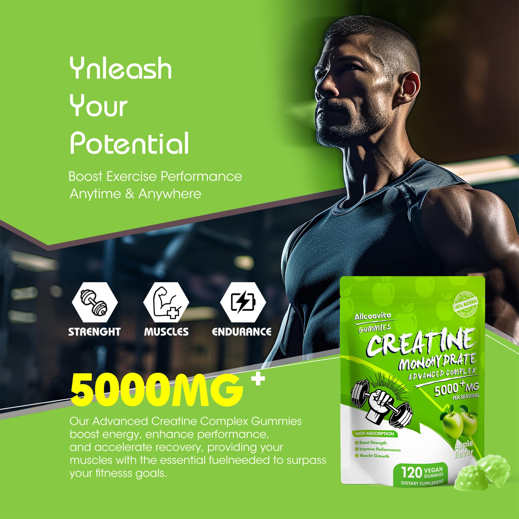 Allcoovita Gomme Créatine – vegan et sans gluten pour actifs