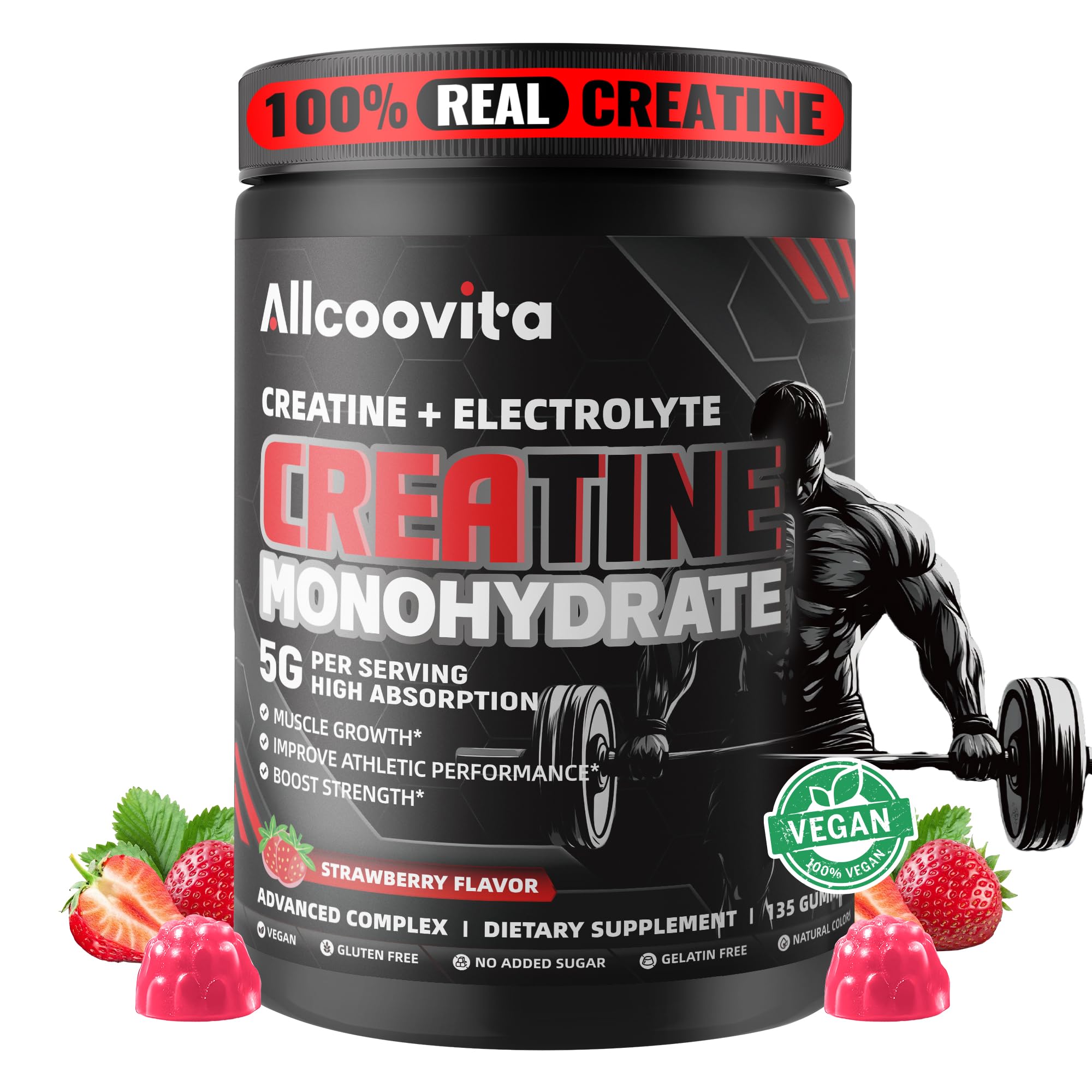Allcoovita Gomme Créatine: idéale avant séance et pour concentration soutenue.