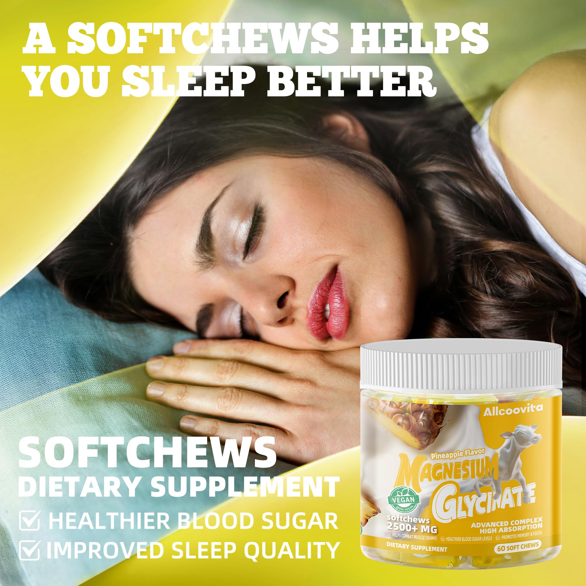 Sommeil apaisé Allcoovita gommes magnésium glycinate ananas - effet potentiel.