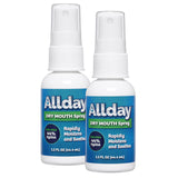 Allday Dry Mouth Spray en gros plan sur la bouteille, action rapide et fraîcheur.