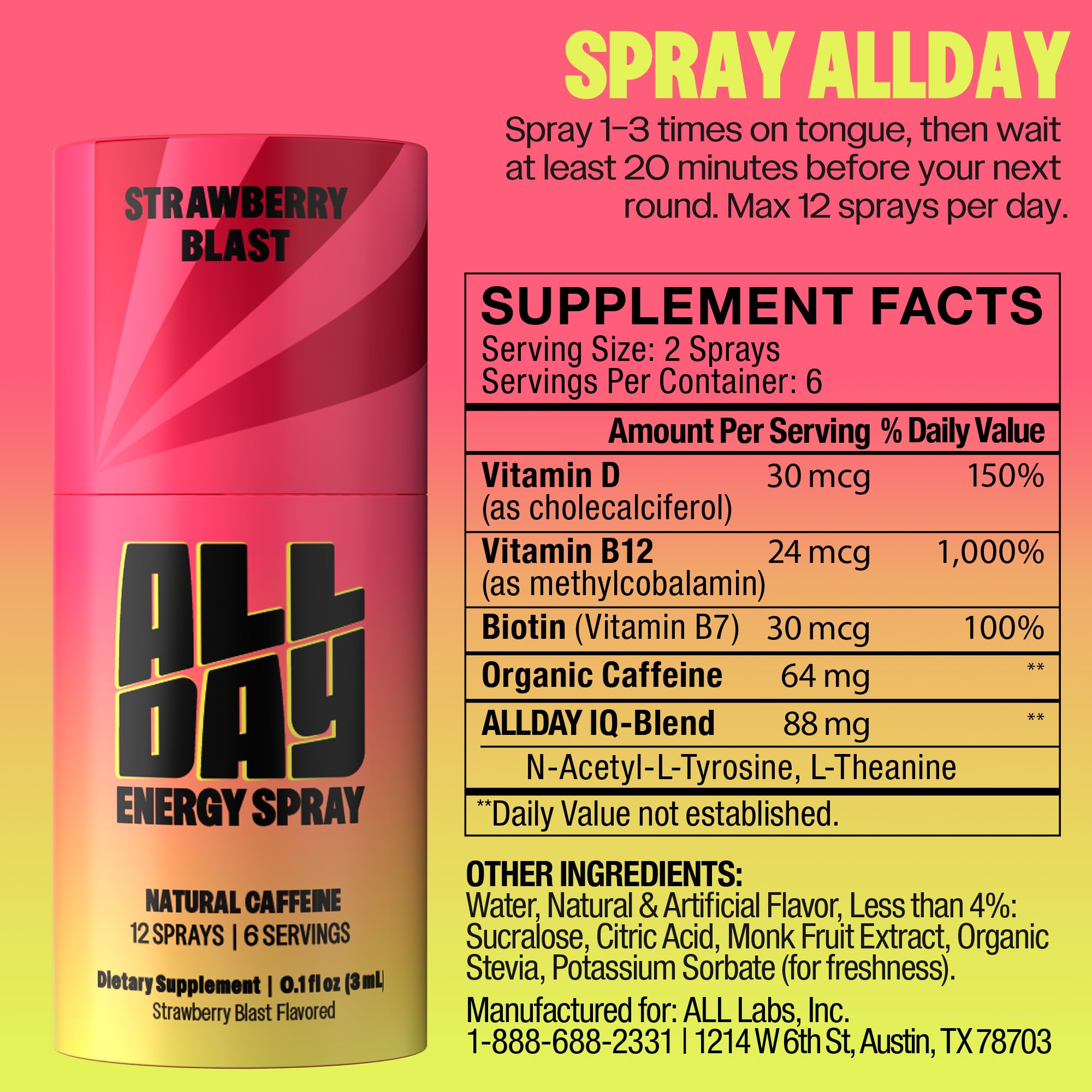 ALLDAY Focus Énergie Vaporisateur portable, format compact, énergie prête à emporter.