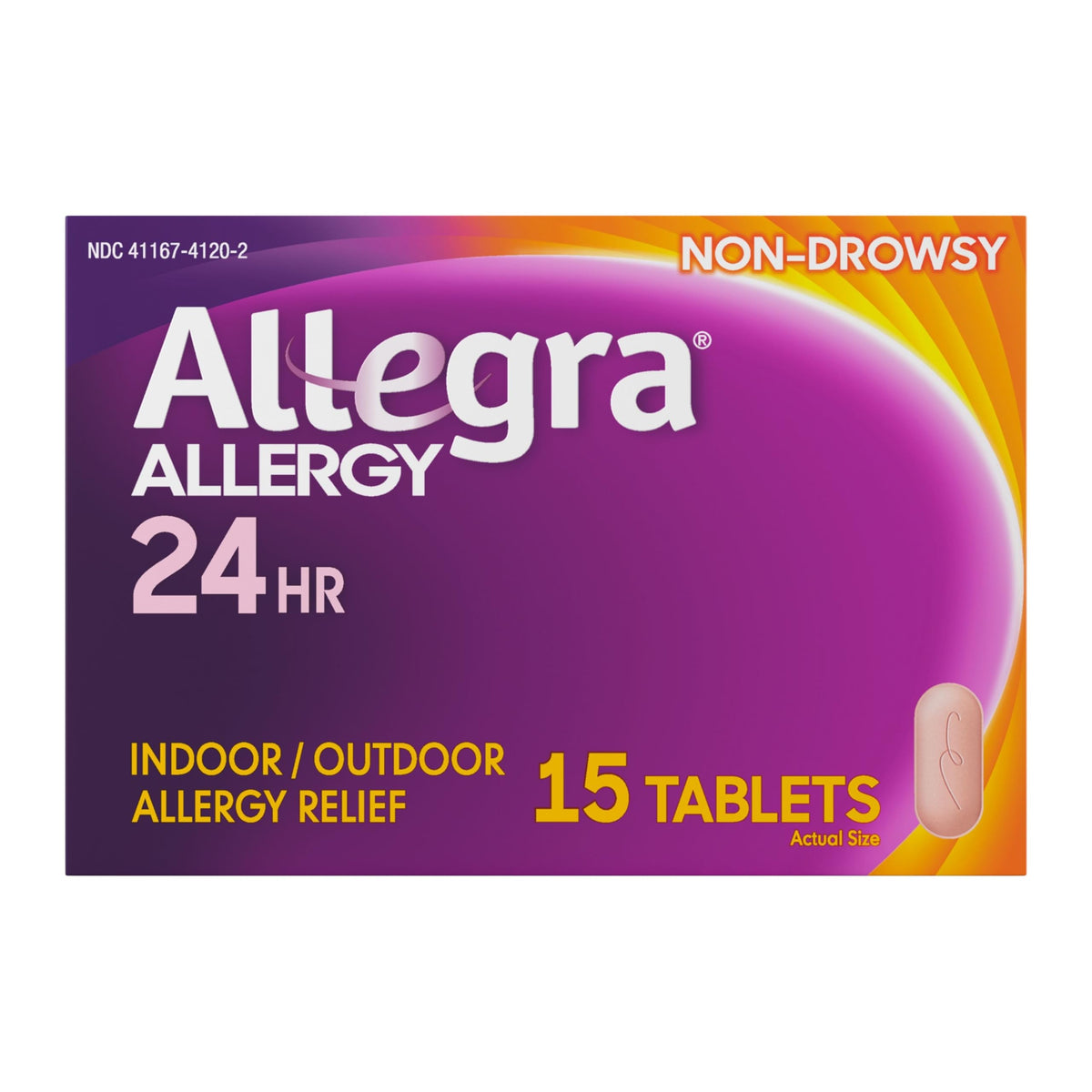 Emballage Allegra Adult 24H, présentation des tablettes pour un soulagement durable des allergies.