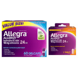 Gélcaps Allegra dans l'emballage principal offrant un soulagement rapide des allergies.