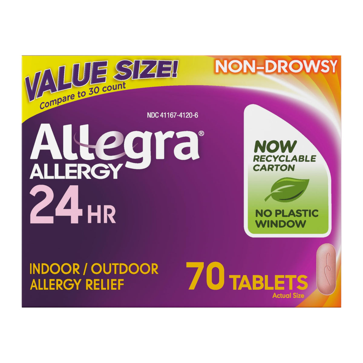 Allegra tablettes 24h, boîte 70 montrant le produit et son format pratique.