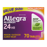 Allegra tablettes 24h, boîte 70 montrant le produit et son format pratique.