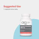 Allergy Research Group Acétyl-L-Carnitine 500 mg — étiquette ingrédients détaillée.