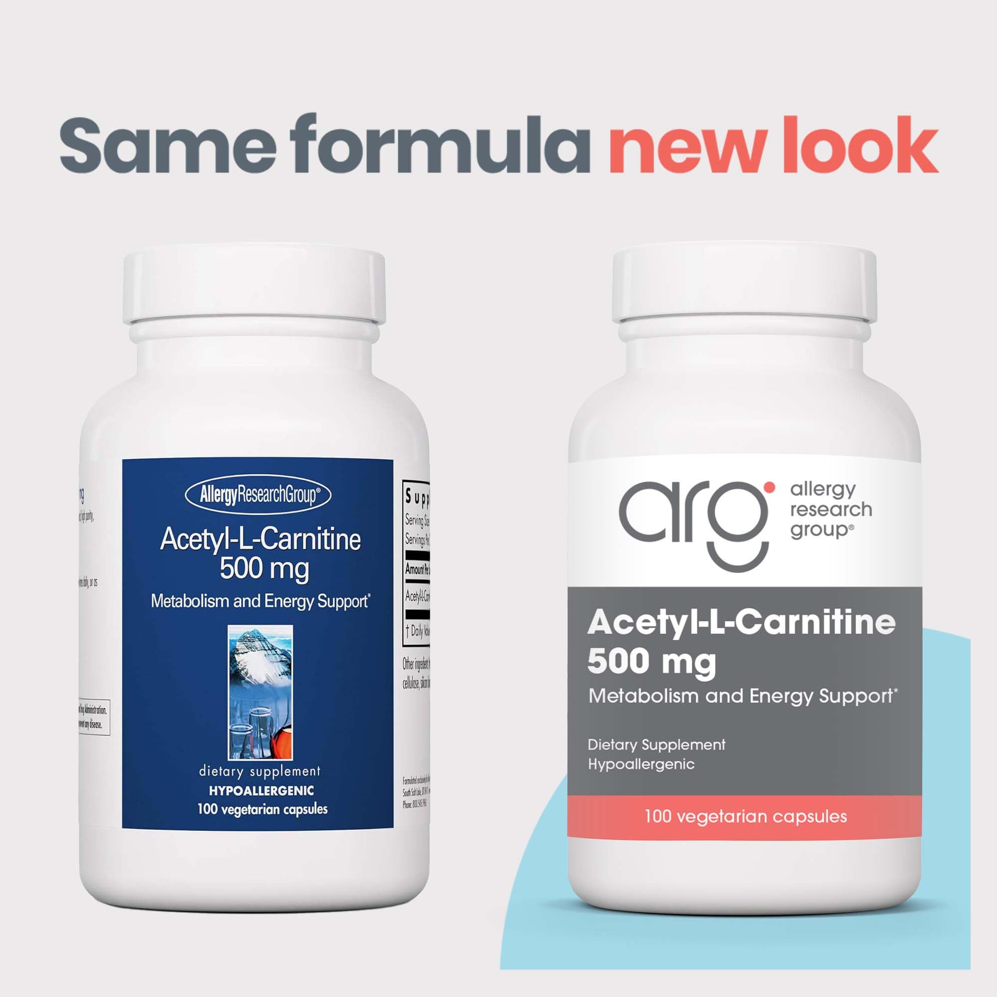 Allergy Research Group Acétyl-L-Carnitine 500 mg — capsules végétariennes et utilisation quotidienne.