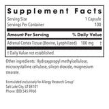 Allergy Research Group ARG Adrenal Cortex — etiquette du produit, origine et pureté