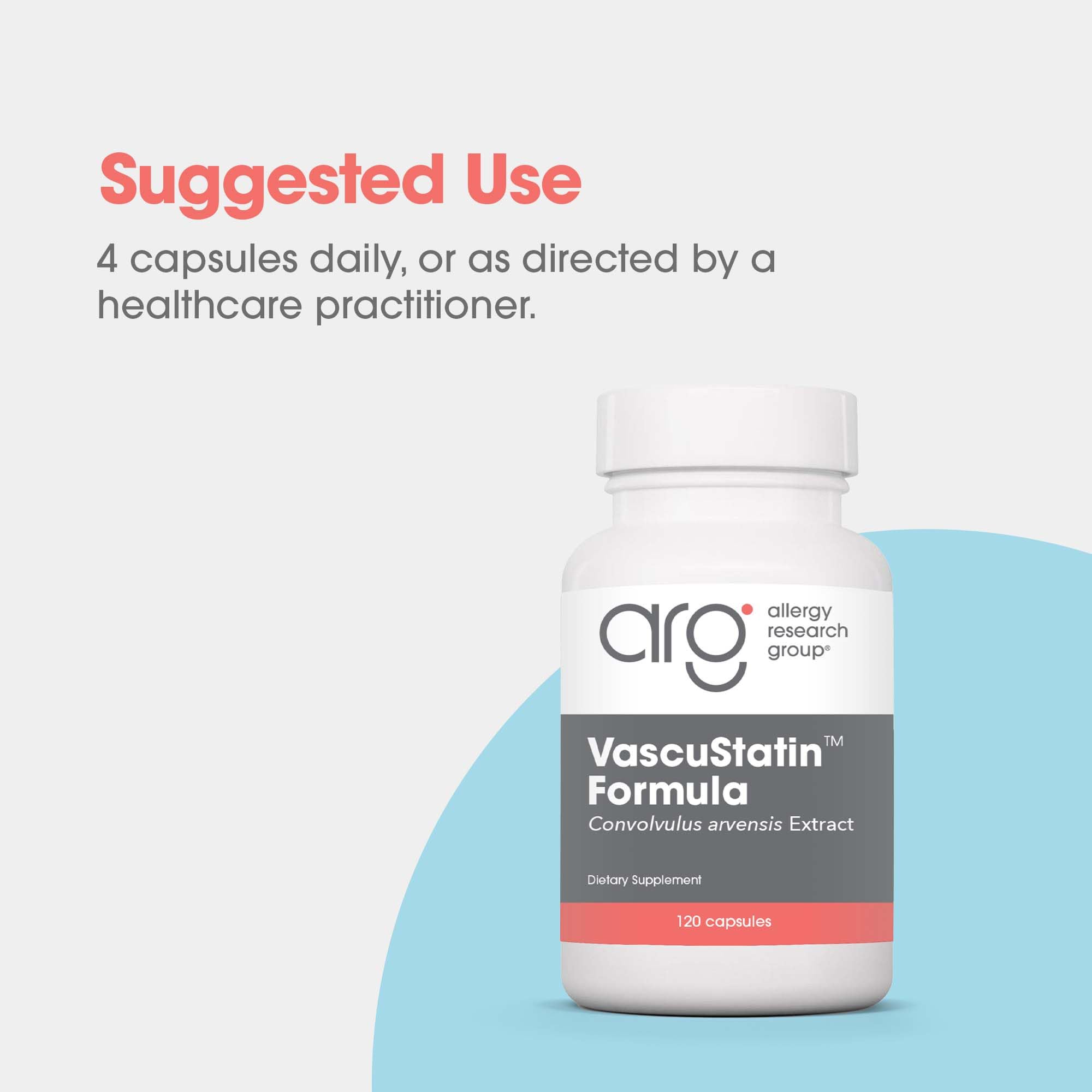 ARG VascuStatin, emballage clair reflétant pureté et sécurité.