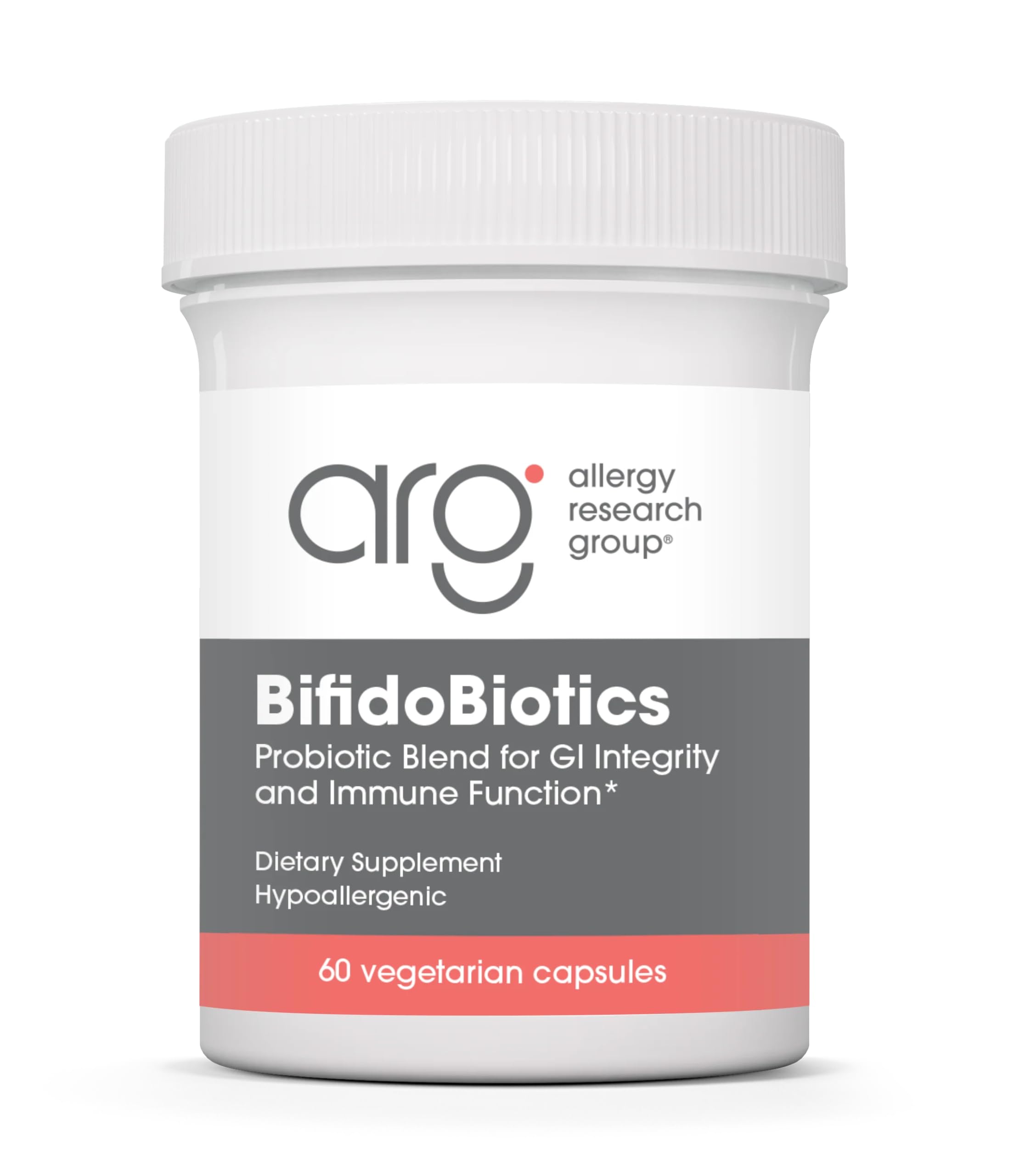 Allergy Research Group BifidoBiotics, bouteille-probiotiques, soutien digestif potentiel.