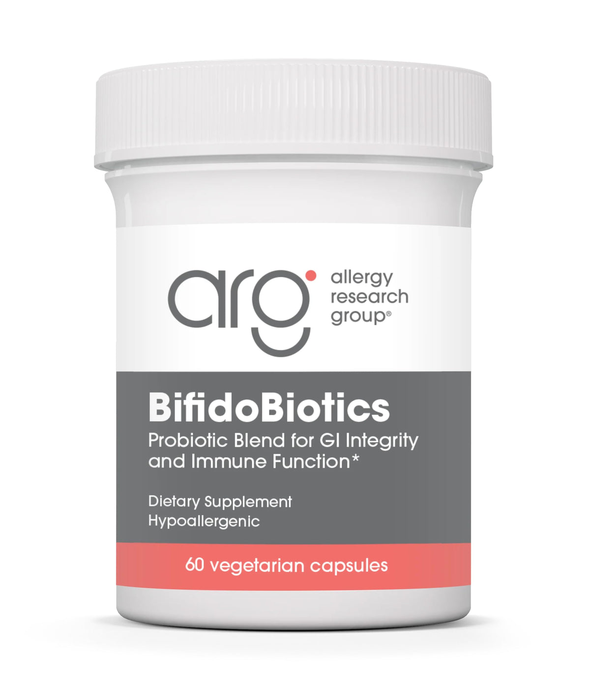 Allergy Research Group BifidoBiotics, bouteille-probiotiques, soutien digestif potentiel.