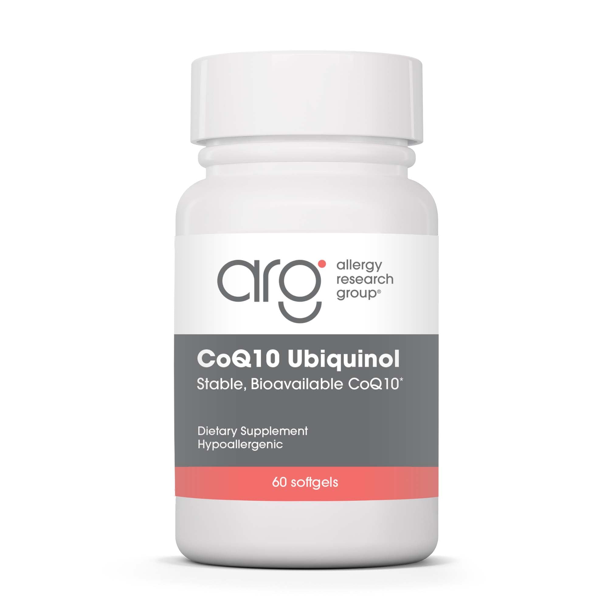 Allergy Research Group CoQ10 Ubiquinol - bouteille visible, énergie cellulaire potentielle au quotidien.
