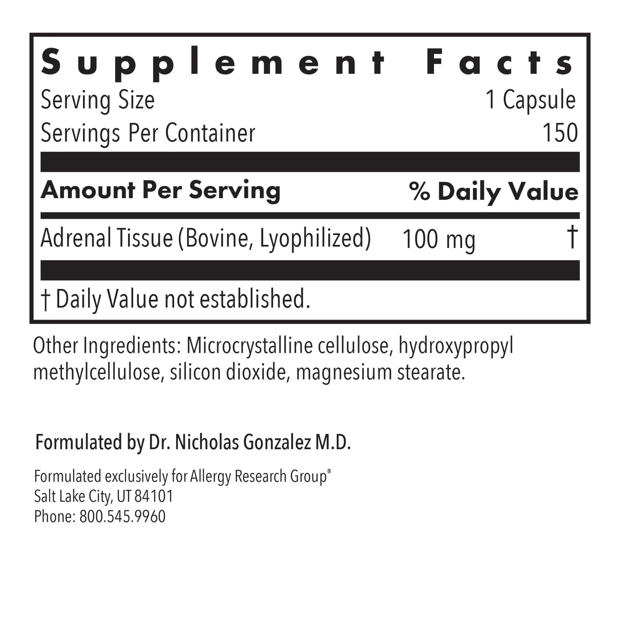Allergy Research Group Cortex surrenalien: capsules faciles à intégrer dans une routine journalière.