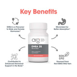 ARG DHEA 25: vue rapprochée du flacon, formulation micronisée facilitant l'absorption