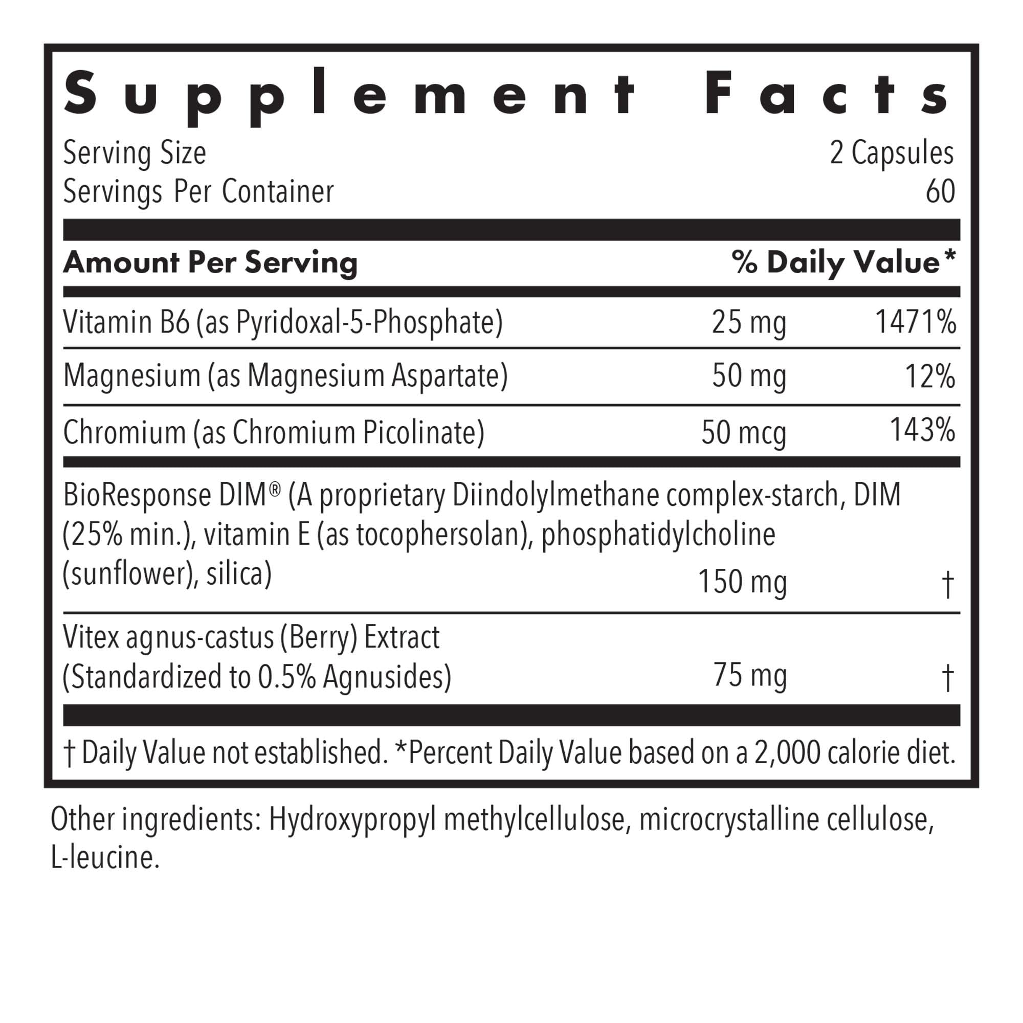 Bouteille Allergy Research Group DIM Vitex, dose quotidienne potentielle pour le bien-être.
