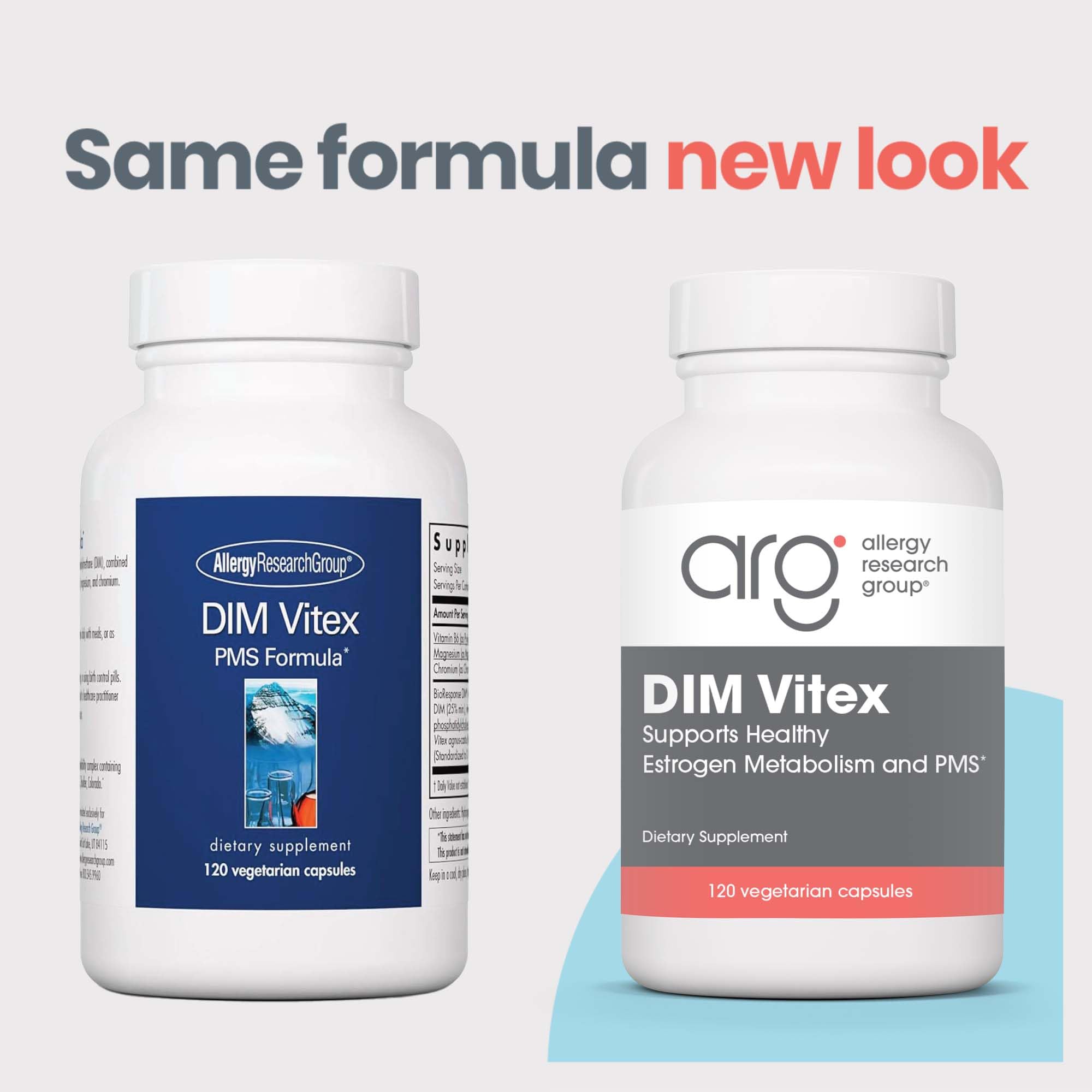 Gélules Allergy Research Group DIM Vitex, formulation naturelle pour l'équilibre hormonal possible.