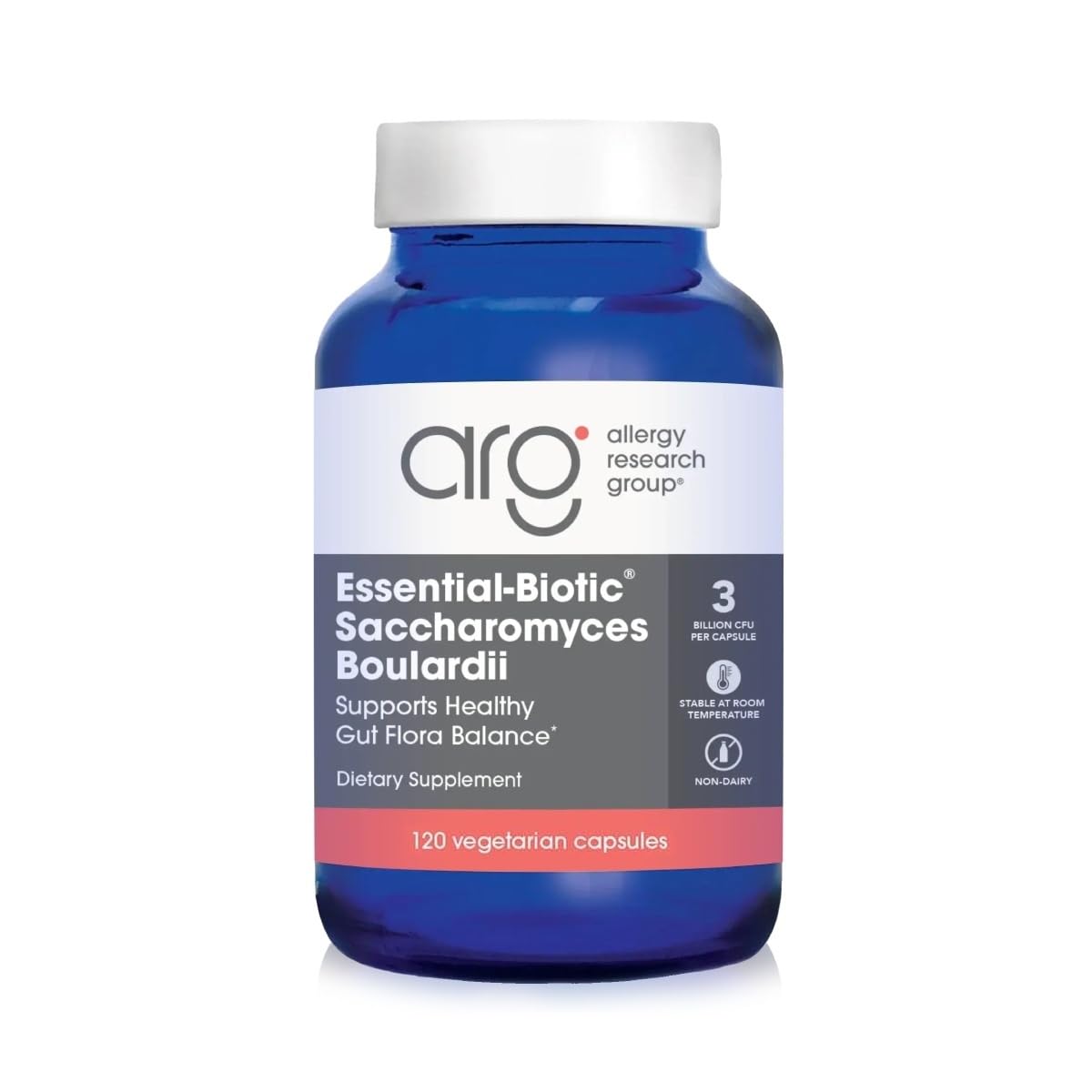 Allergy Research Group Essential-Biotic Saccharomyces boulardii: bouteille-gelules soutient l'équilibre intestinal.