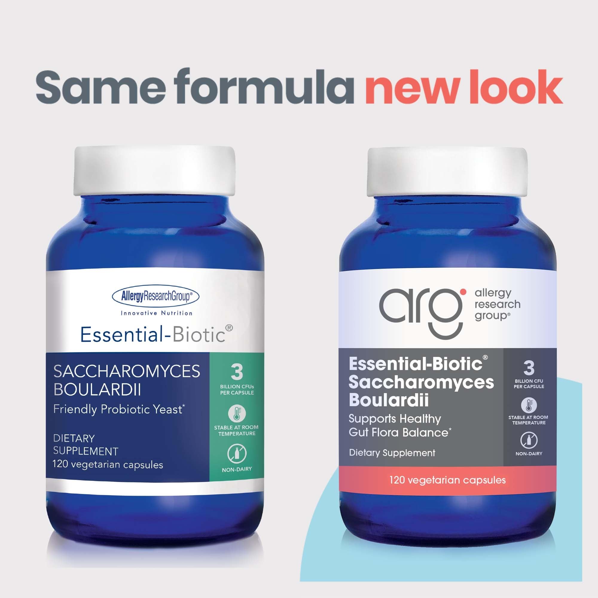 Allergy Research Group Essential-Biotic Saccharomyces boulardii-emballage-carton montre un conditionnement professionnel.