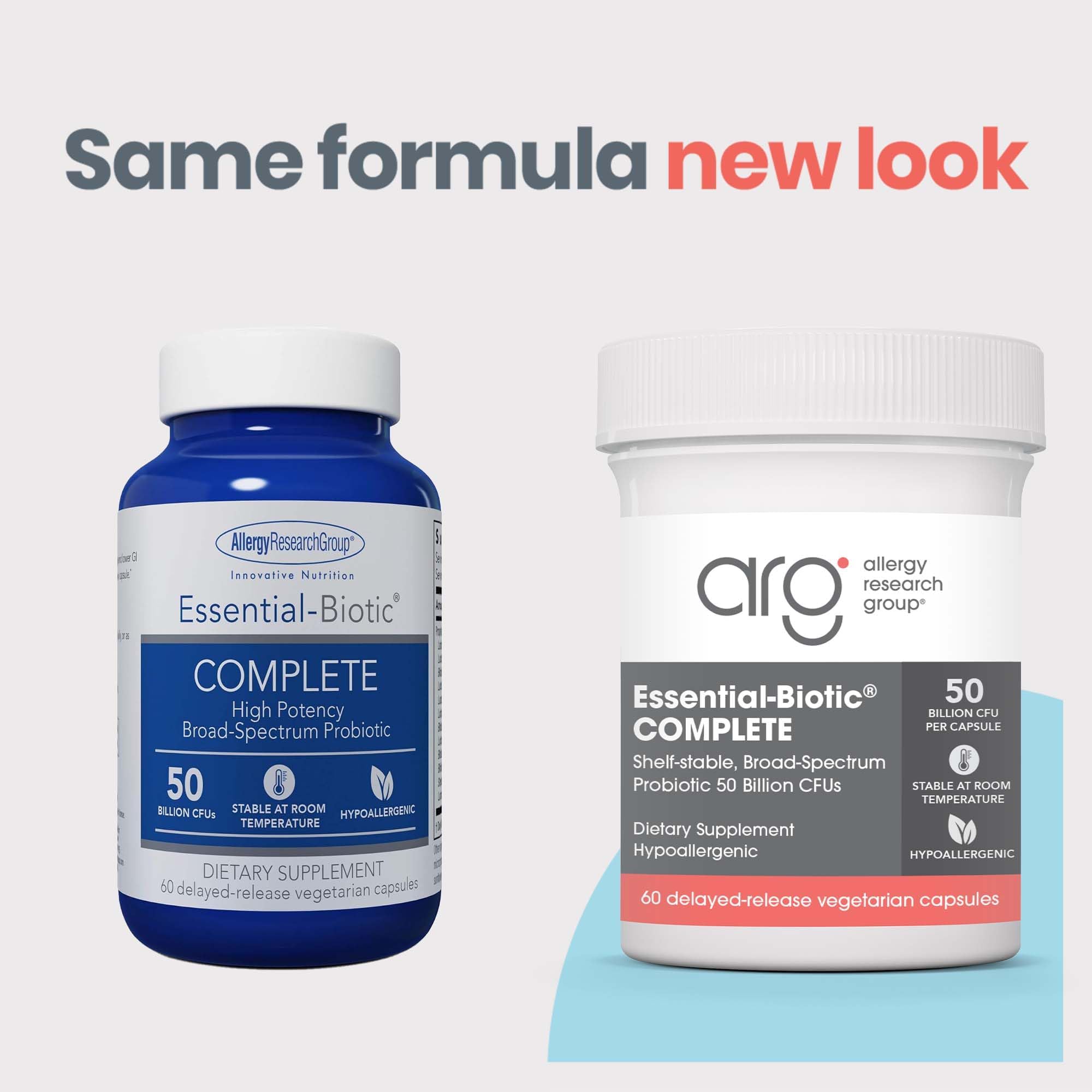 Allergy Research Group Essential-Biotic: capsules retard-release libérant les probiotiques dans l'intestin.